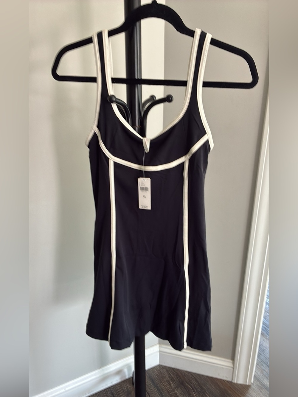 Anthropologie Black Tank with White Contrast Piping